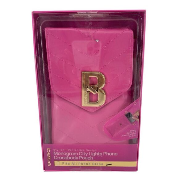 Bebe Pink Monogram City Lights Phone Crossbody Pouch Vegan Leather New - Picture 2 of 14